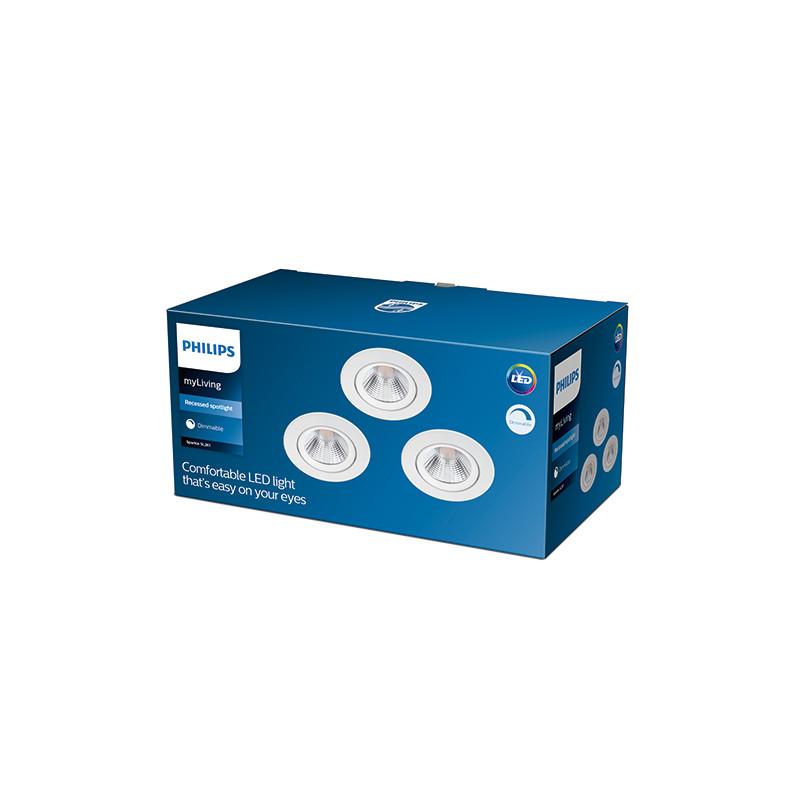Pack 3 Downlight LED Philips "Sparkle" Circular 5,5W 350Lm Blanco 2700K [PH-929002374222] - Imagen 1