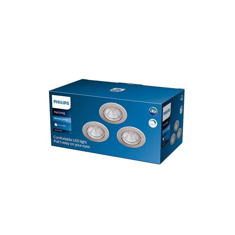Pack 3 Downlight LED Philips "Sparkle" Circular 5,5W 350Lm Niquelado 2700K [PH-929002374322] - Imagen 1