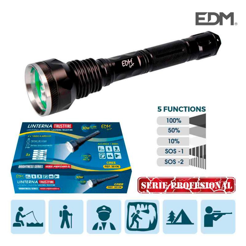 Linterna Tubular 3 Leds T6 30W 2400Lm 5 Funciones. Alcance 1000M. [E3-36106]