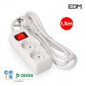 Base Multiple 2 Tomas Schuko con Interruptor 1,5 Mts. 3X1,5mm [E3-41016]