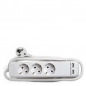 Enchufe 3X Toma de Corriente + 2X Usb Cargador 2100 Ma 5V IP20 Blanco