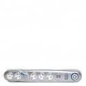 Enchufe 6 X Toma Corriente + Interruptor Luminoso + 2 X Usb Cargador 2100 Ma 5V - IP20 - Blanco/Plata