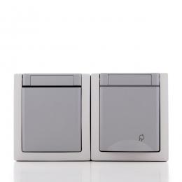 Conjunto Horizontal Interruptor 10A/250V Toma de Corriente 16A/250V Panasonic Pacific Tapa IP54 Gris - Imagen 2