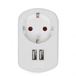 Adaptador + 1 X Toma Corriente + 2 X Usb Cargador - IP20 - Blanco - Imagen 2