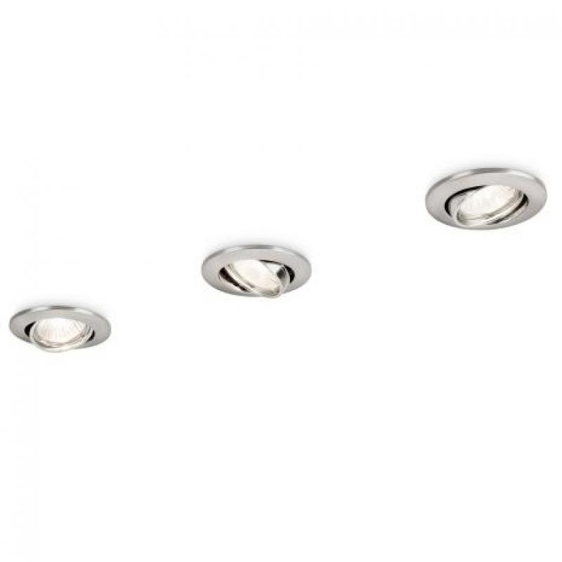 Juego de 3 Focos Empotrables Philips Enif Circular Níquel Satinado GU10 - Imagen 1