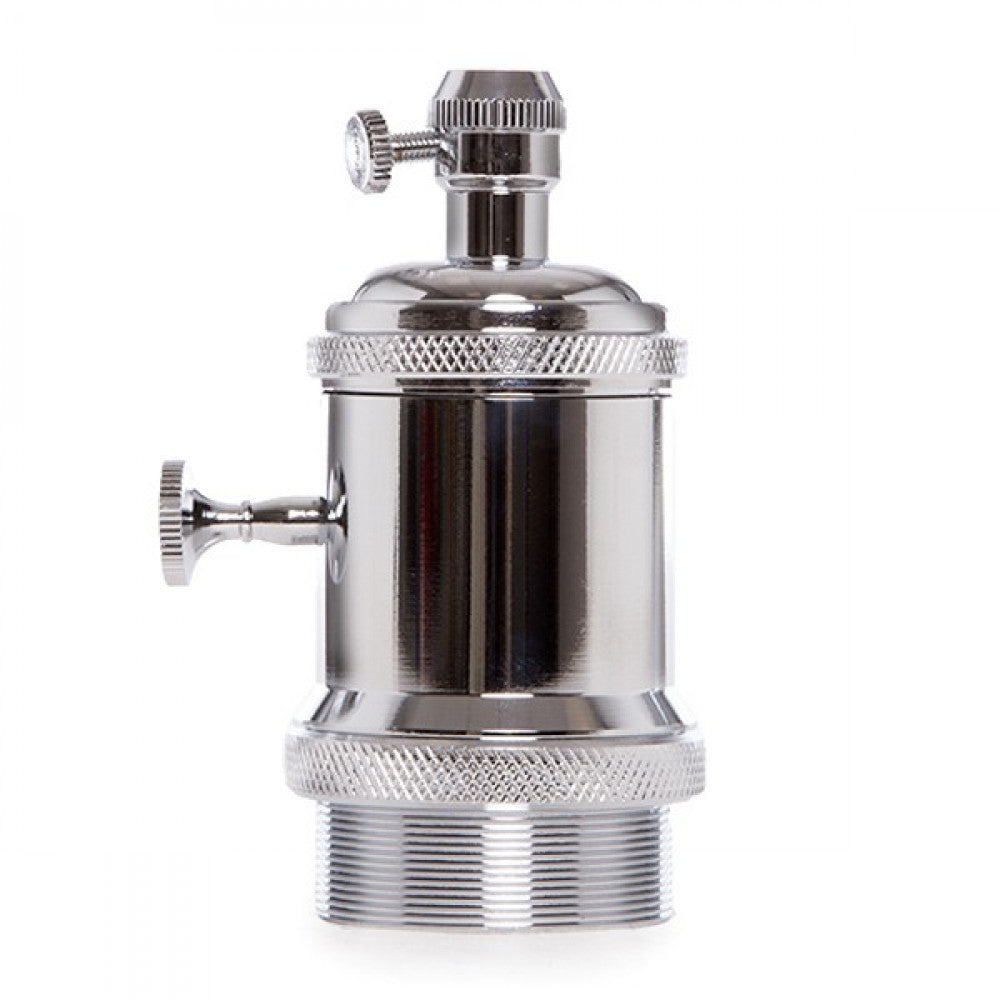 Portalámparas E27 Cobre Baquelita- Interruptor Rotativo, Color Cromo [AM-AH008