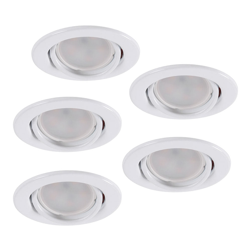 Pack de 5 Bombillas LED GU10 6W 700Lm 6000ºK 40.000H - Aro Downlight Redondo Inclinable "Vepa" Acero 90mm - Blanco - Imagen 3