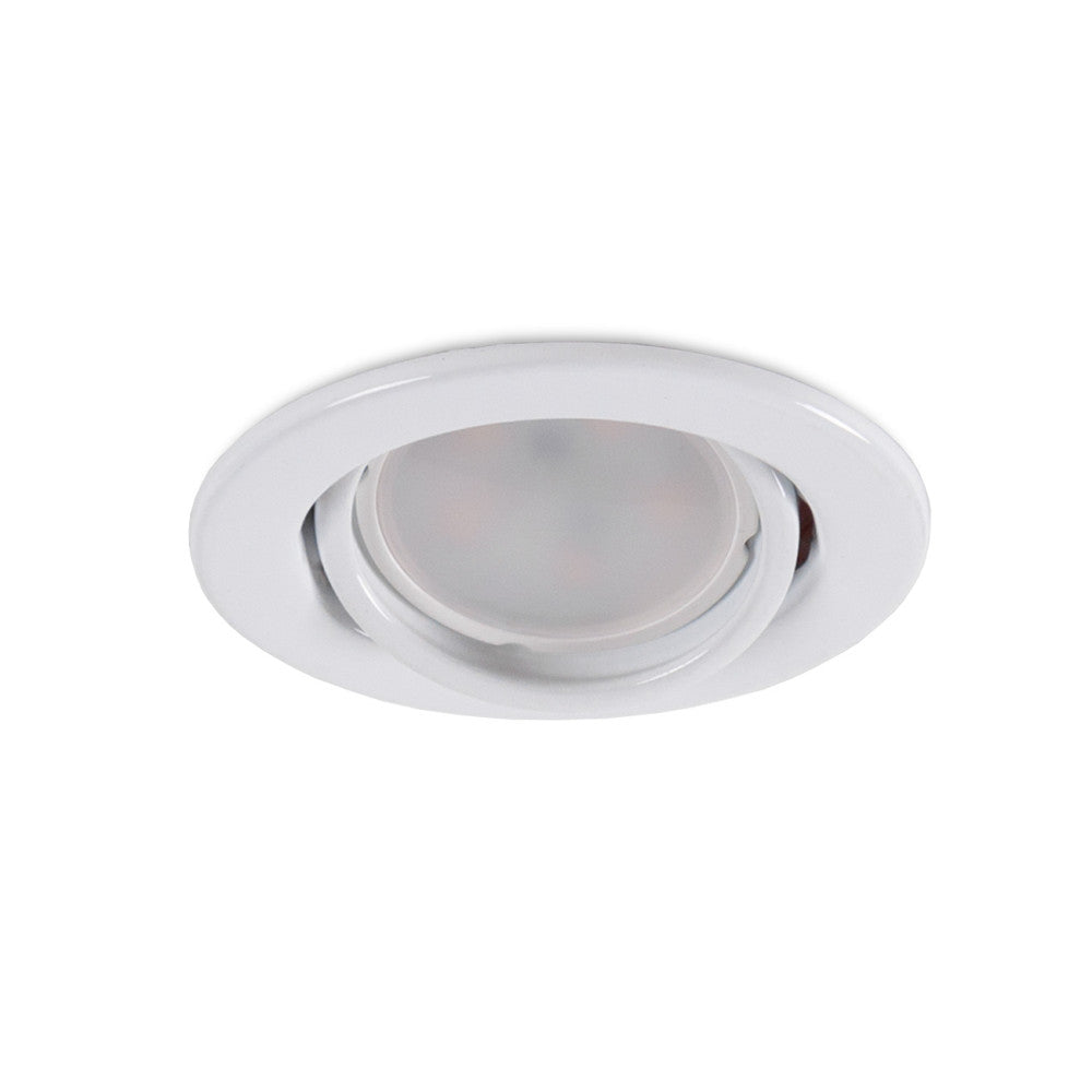 Pack de 5 Bombillas LED GU10 6W 700Lm 6000ºK 40.000H - Aro Downlight Redondo Inclinable "Vepa" Acero 90mm - Blanco - Imagen 6