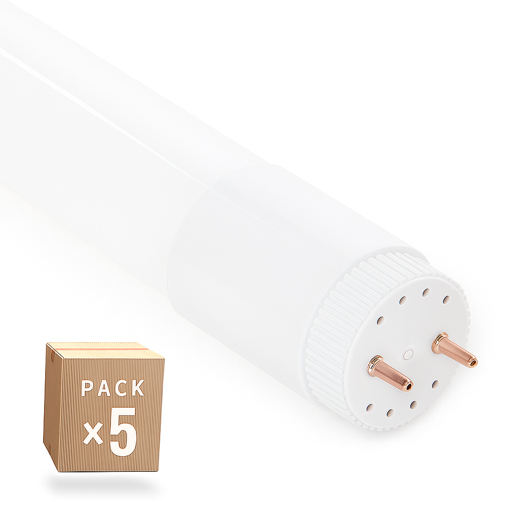 Pack 5 Tubo LED T8 18W 2.880Lm 6000ºK Vidrio 120Cm Conexión 2 Extremos 40.000H