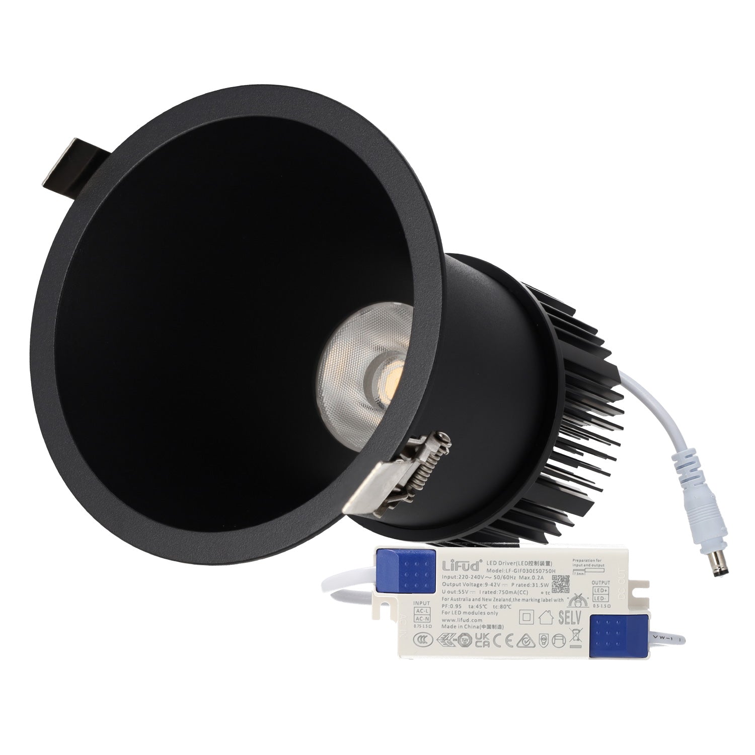 Downlight Empotrable LED 15W 90Lm/W CRI>95 4000ºK Driver Lifud 50.000H Blanco Natural Negro