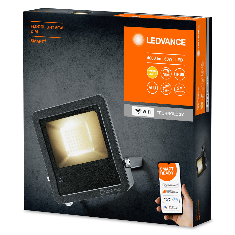 Proyector LED Ledvance "Smart" de 50 W, 4000 lúmenes, 3000 K, 100º, IP65, regulable. - Imagen 2