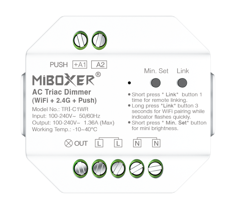 Dimmer TRIAC 220VAC WIFI + 2,4G + Push